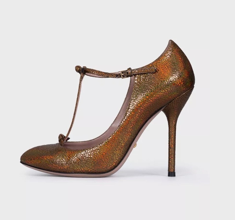 Gucci Brown Leather T-Strap Stiletto Heels Sz.36.5
